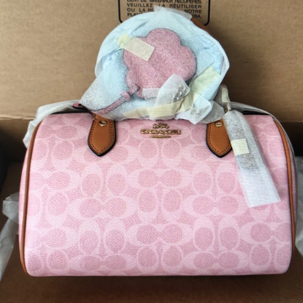 Coach MEDIUM Rowan Satchel Pink Signature Canvas